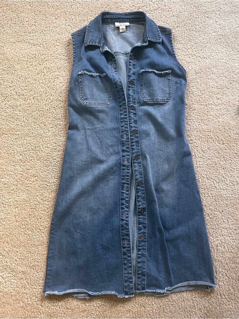 Sleeveless Button-Front Denim Dress